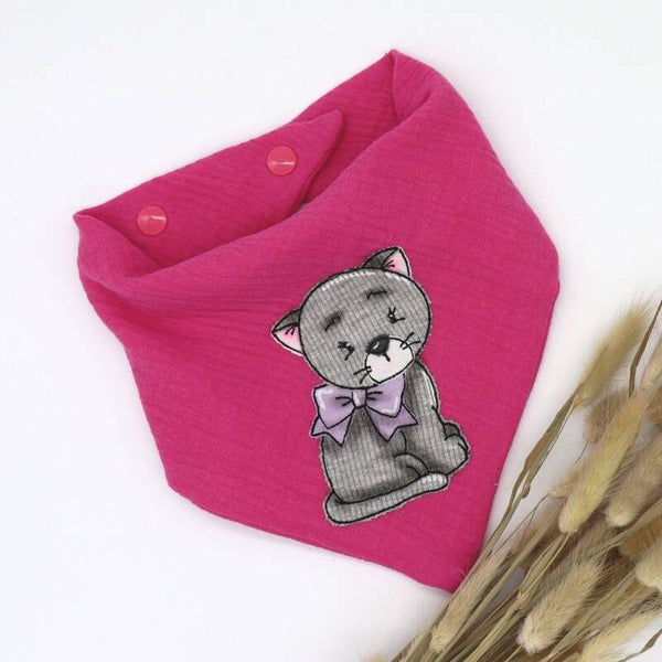 Musselin Halstuch Pink mit Katze 0-3 Jahre