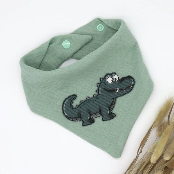 Musselin Halstuch Mint mit Krokodil  0-3 Jahre