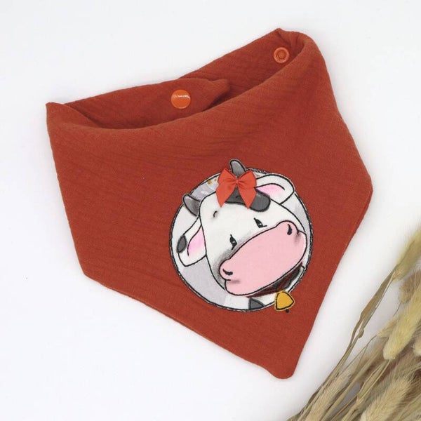 Musselin Halstuch Terracotta mit Kuh 0-3 Jahre