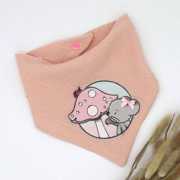 Musselin Halstuch Apricot mit Pilz und Maus 0-3 Jahre