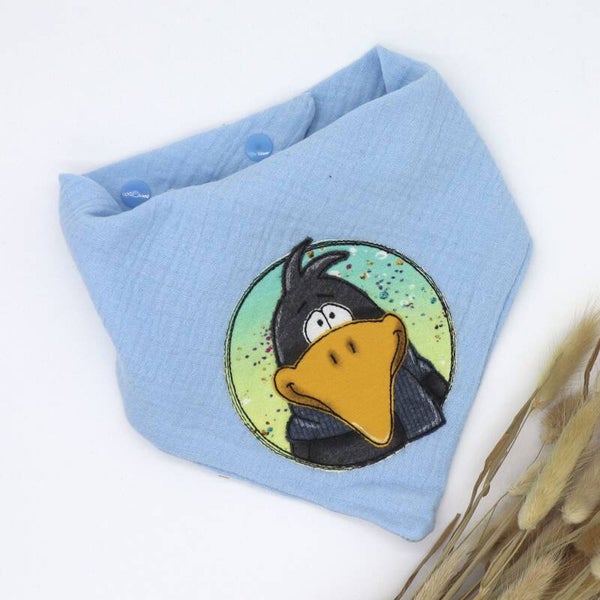 Musselin Halstuch Hellblau mit Rabe 0-3 Jahre