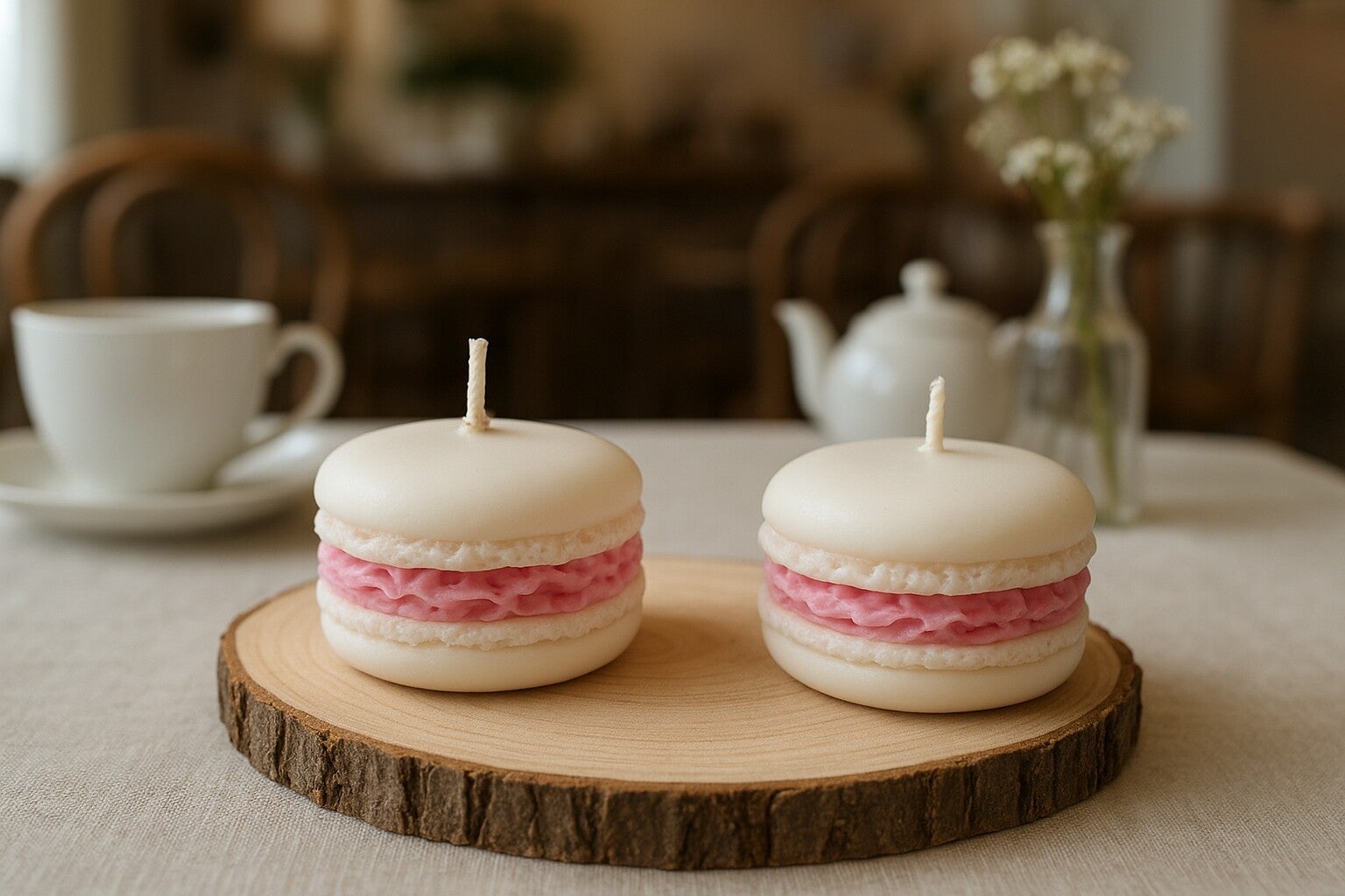 Duo bougies macarons - Fleur de coton