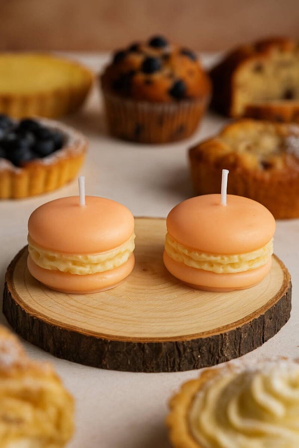 Duo bougies macarons - Pêche