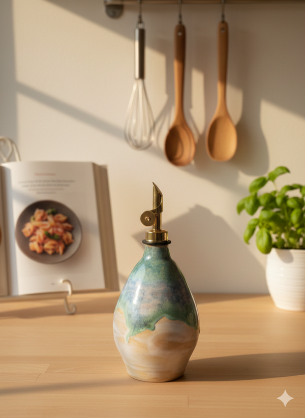 Oliefles keramiek, azijnfles, oilbottle