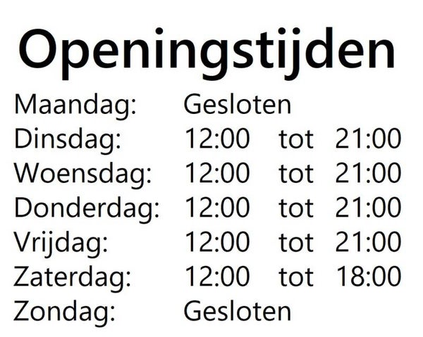 Openingstijden - Raamsticker