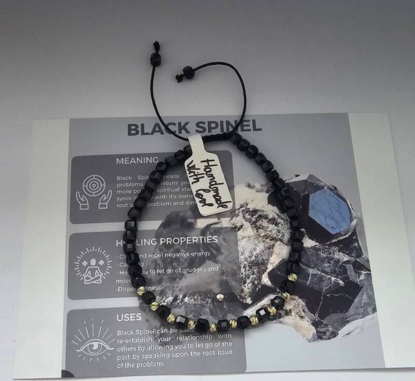 Bratara cu pietre Spinel Negru si 10 bilute aur 14k