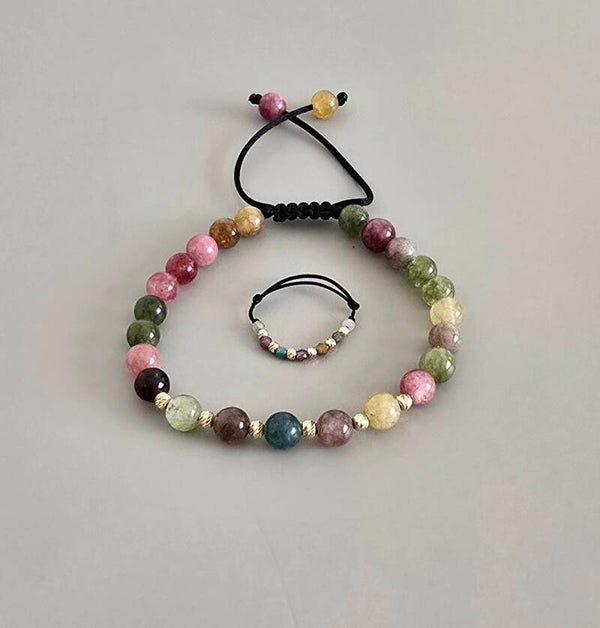 Set Inel și Brățară din Turmalină Curcubeu & Aur 14K