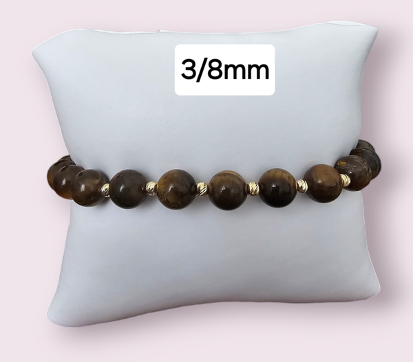 Bratara cu pietre Ochi de Tigru ( culoare galbena) si 6 bilute aur 14k