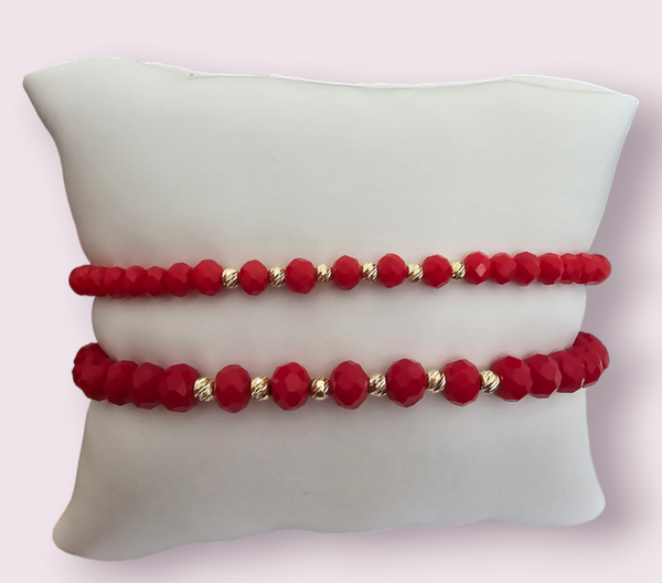 Bratara cu Cristale Rosii si 6 bilute aur 14k