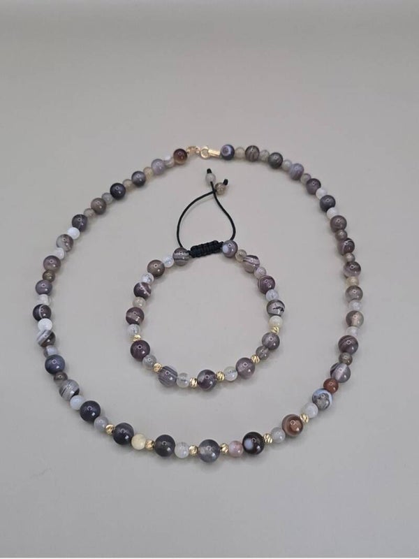 Set Colier și Brățară – Botswana Agate Coffee & Aur 14k
