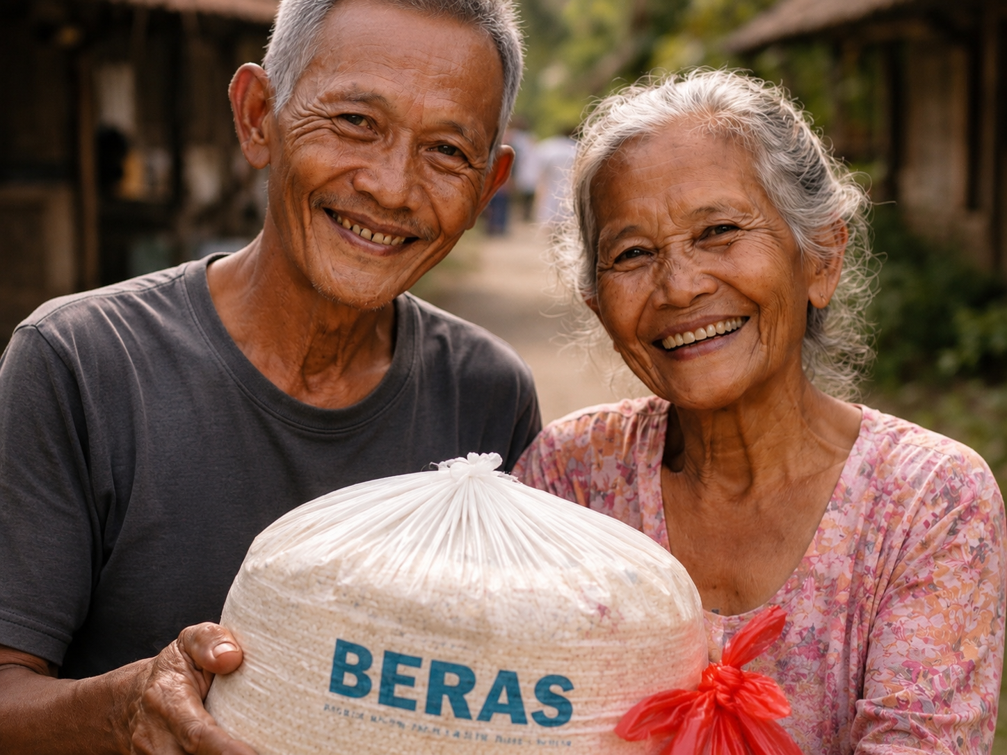 Bali Family Foundation Elderly couplereceiving a food parcel. Bali charity. BFF