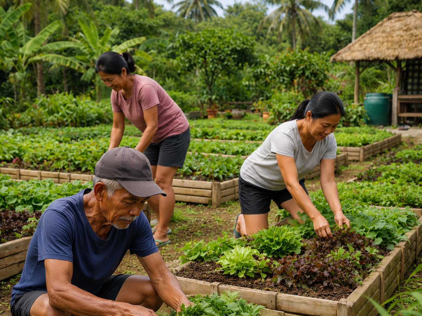 Bali Family Foundation working in a garden. Bali charity. BFF