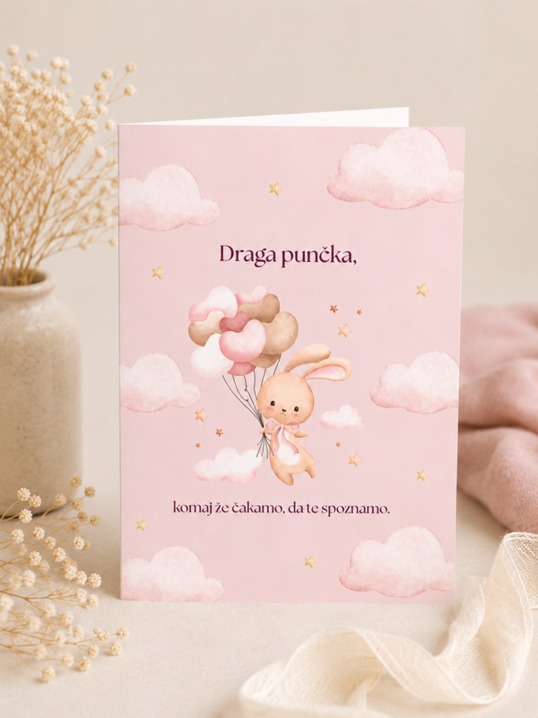 Voščilnica baby shower - DRAGA PUNČKA 🌸