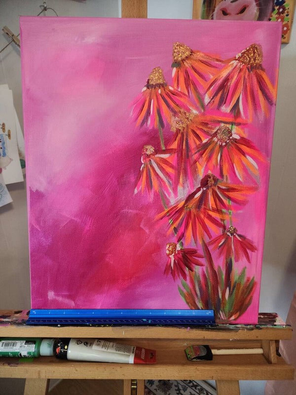 Pink Cone Flowers 16x20 Original Acrylic Painting.