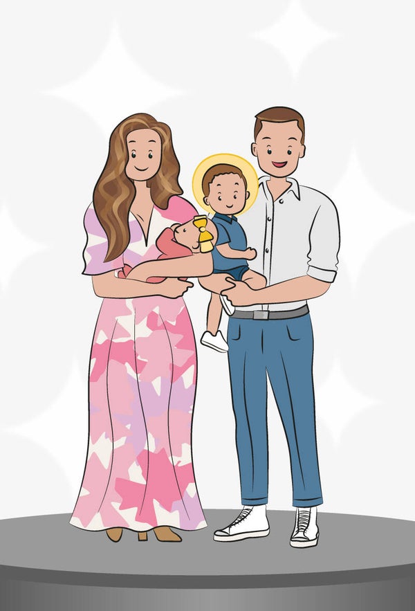 Familieportret in animatiestijl
