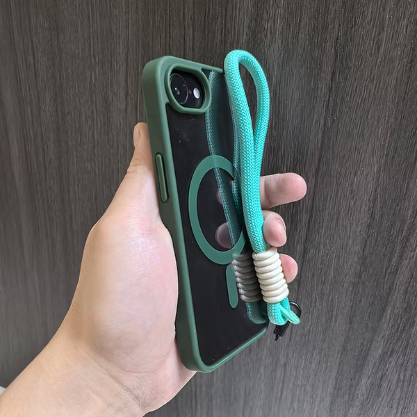 IPhone series shockproof protective case, transparent magnetic charging phone case with rope