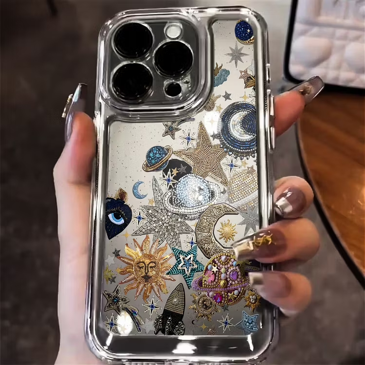 Venus Moon Diamond Pattern Transparent Phone Case for iPhone Shock Protection