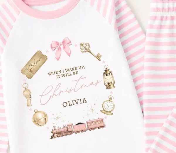 Pink childrens chrismas pjs