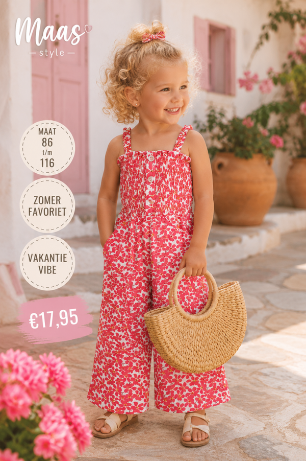 Jumpsuit koraal/wit