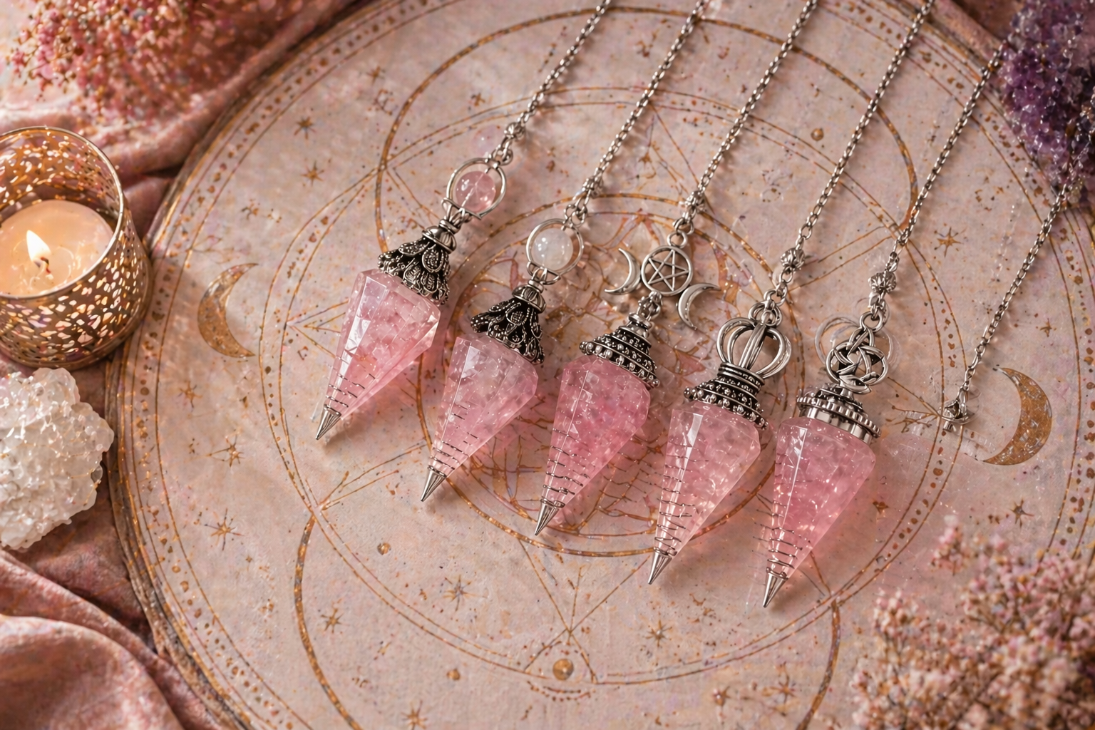 ✨ Péndulo de Cuarzo Rosa – Intuición y Amor Interior