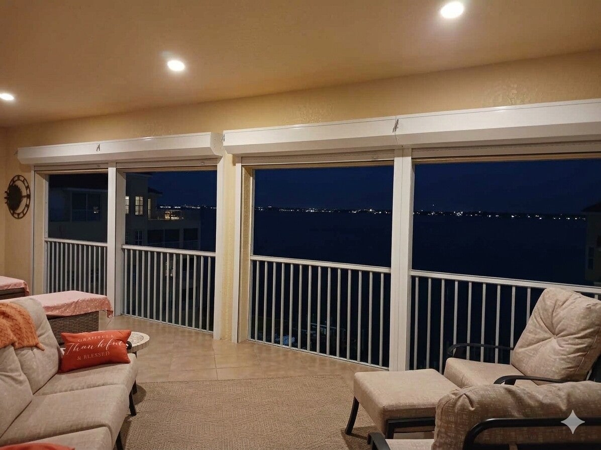 Hurricane shutter roll down on condo penthouse in Cape coral, Fl 33991