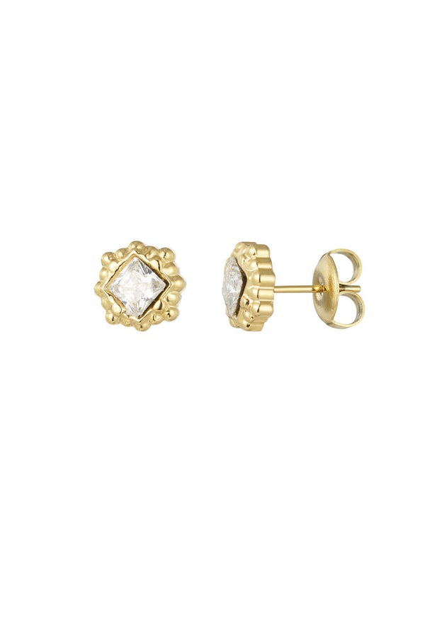 Studs met structuur en diamant - goud