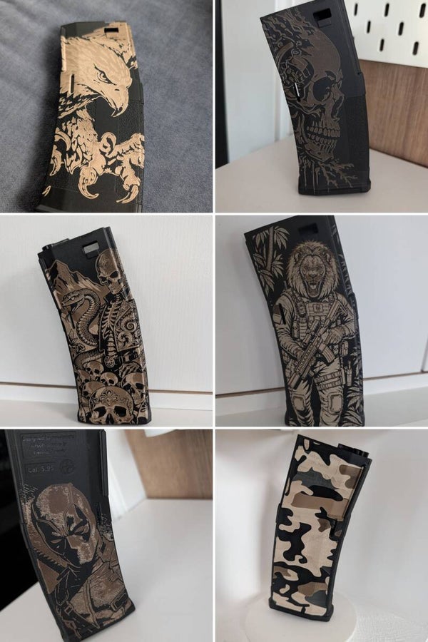 M4/AR 15 Airsoft Magazin inkl. Lasergravur (Löwe, Adler, Skelett,...)