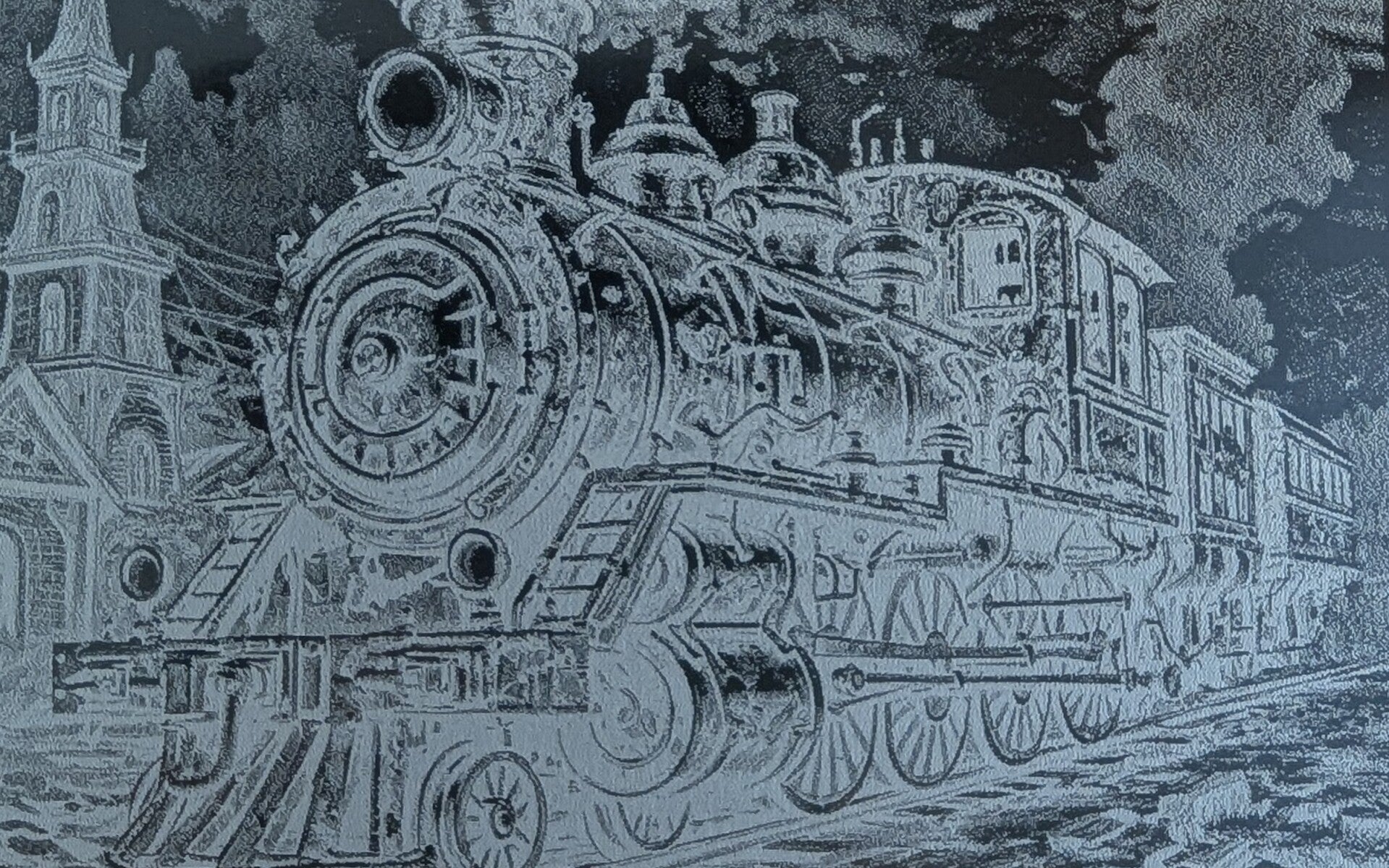 Vintage gravierte Dampflokomotive - lasergraviert