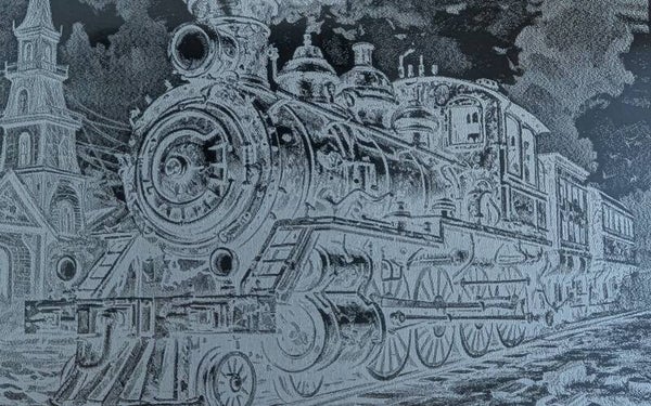 Vintage gravierte Dampflokomotive - lasergraviert