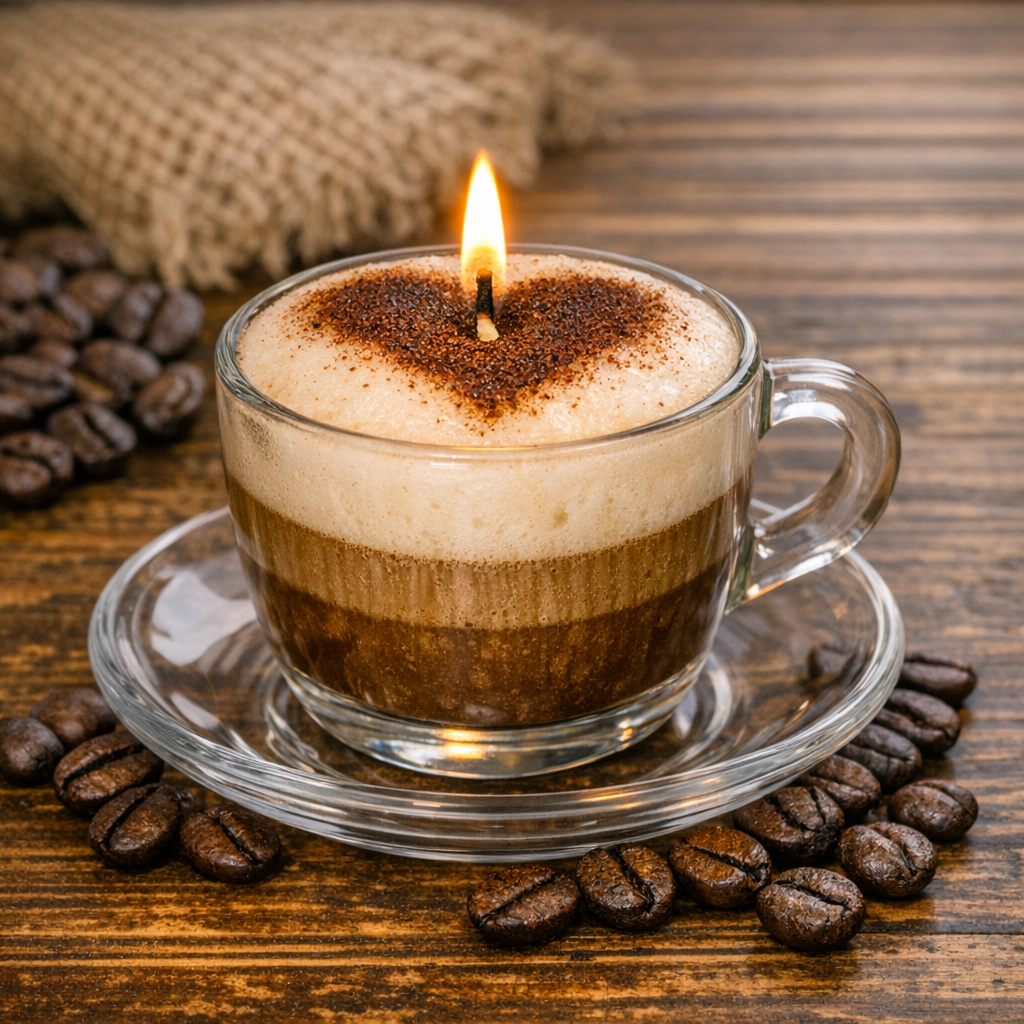 Cappuccino Candle in Clear Glass Mug