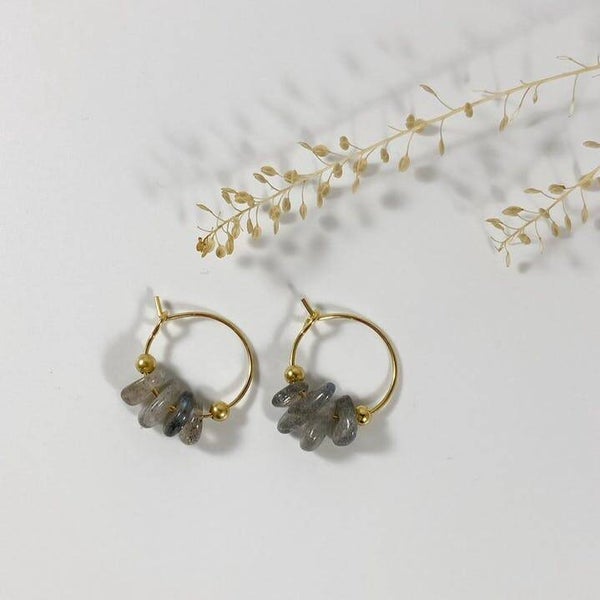 Natuursteen oorringen labradorite