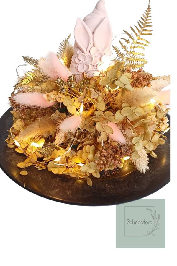 Home sweet gnome bloemstuk droogbloemen