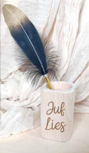 Gepersonaliseerd juf bedankje met pluim