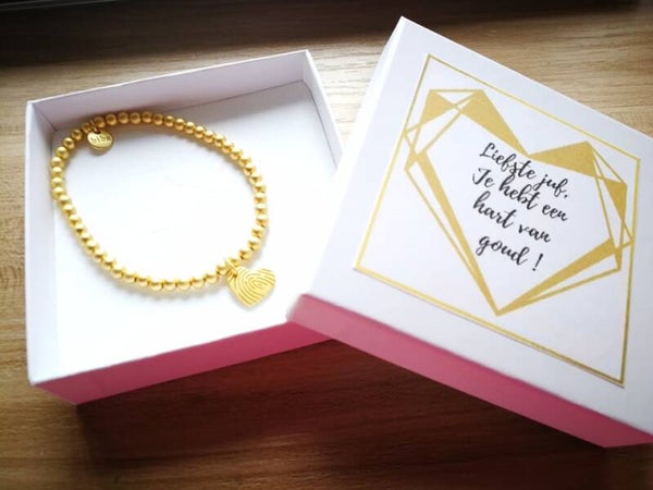Armband voor de liefste juf. Hart van goud