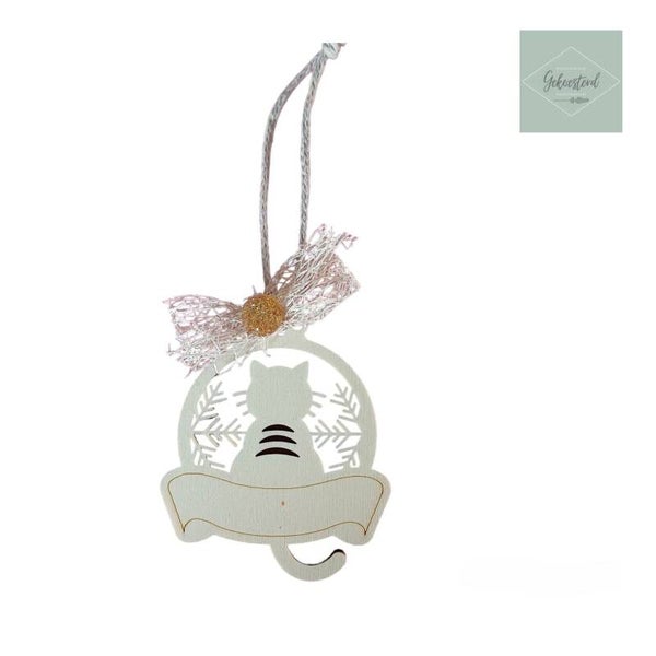 Katten kerstbal in hout personaliseerbaar
