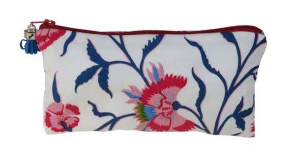 Make up etui botanisch blauw rood motief