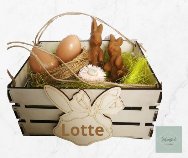 Gepersonaliseerd paasmandje in hout
