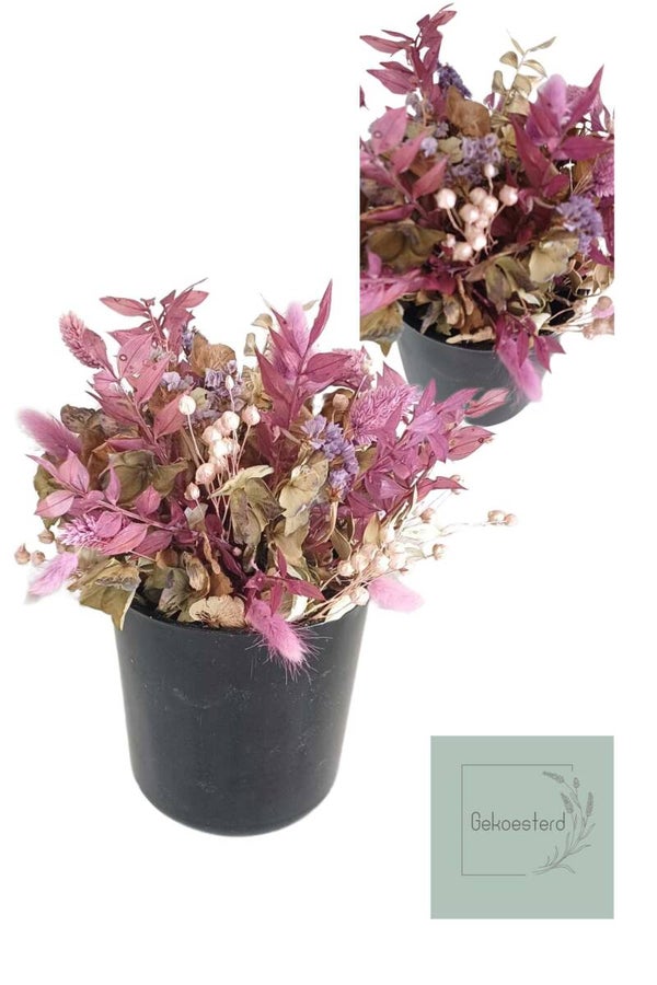 Bloemstuk met paarse droogbloemen