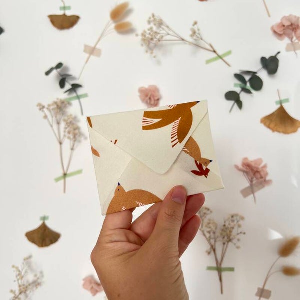 Enveloppe en liberty, imprimé oiseaux