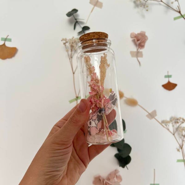 Petite fiole de souhait, quartz rose