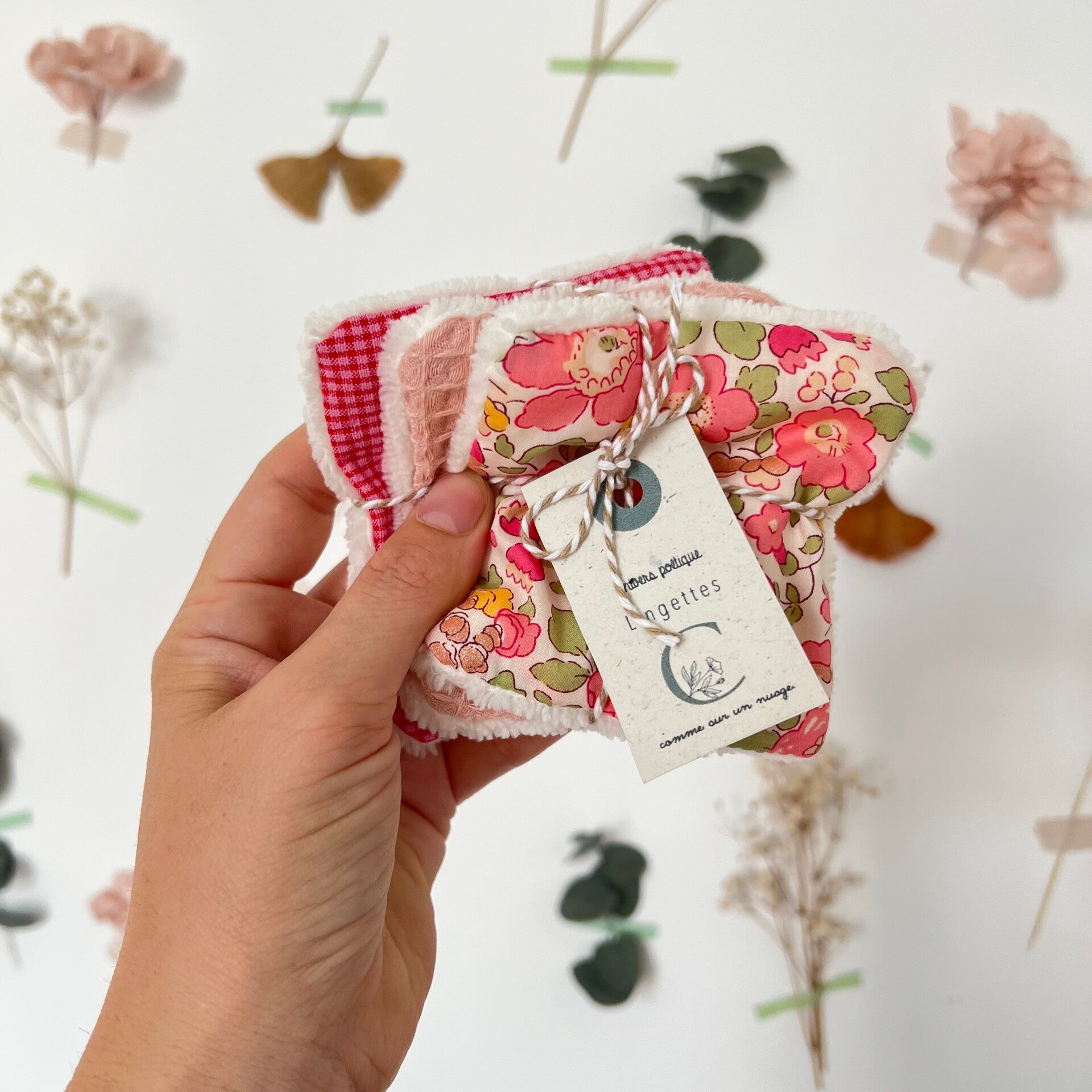 Betsy vanille + éponge rose + vichy rose