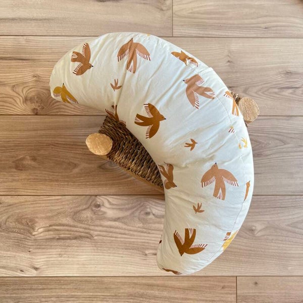 Coussin demi-lune, imprimé oiseaux