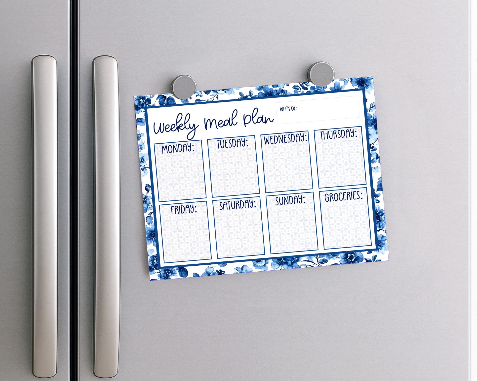 Blue Floral Weekly Dinner Menu Pad