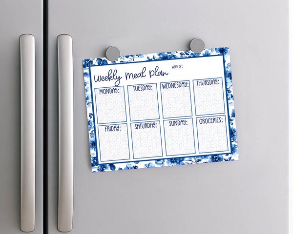 Blue Floral Weekly Dinner Menu Pad