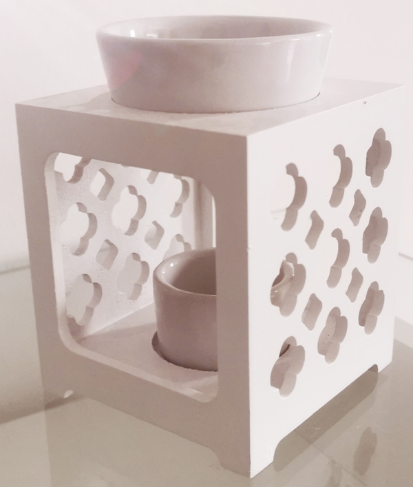 Pack de 1 coffret de 10 fondants parfumés + 1 brûle parfum céramique Bois Maroc blanc