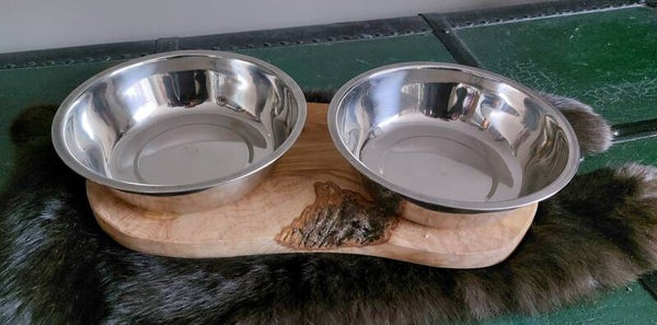 Dubbele voerbak van olijfhout L