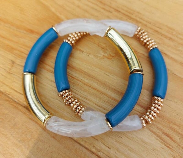 Set Elastische armbanden met acrylbuisjes, Blauw