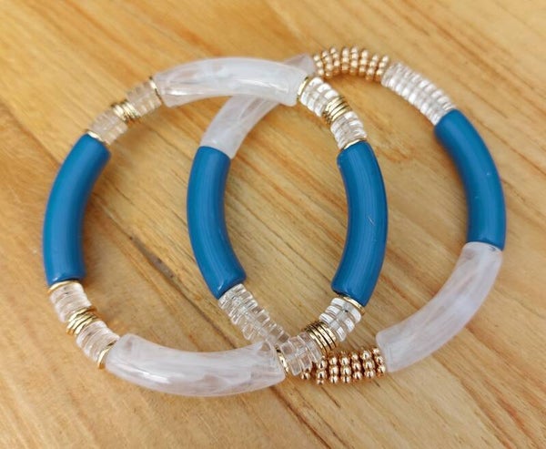 Set Elastische armbanden met acrylbuisjes, Blauw 2