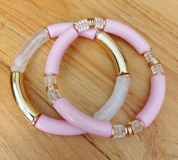 Set Elastische armbanden met acrylbuisjes, Roze