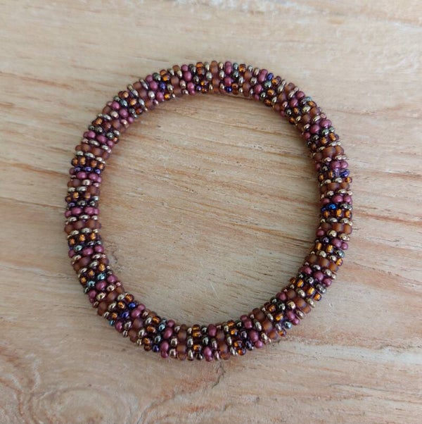 Nepalese Armband Koper/Goud/Paars